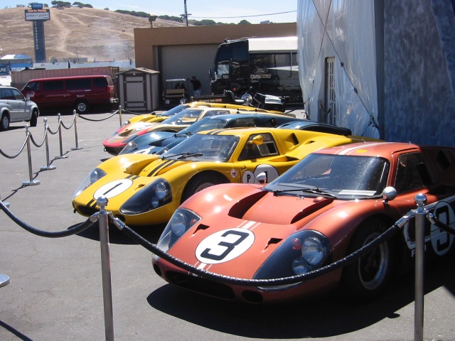 A row of five GT-40s outside the Ford pavillion