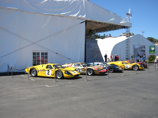 A row of five GT-40s outside the Ford pavillion